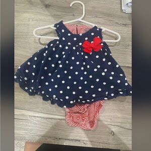 Fourth of July Navy Polka Dot Dress with Red Bow for Kids